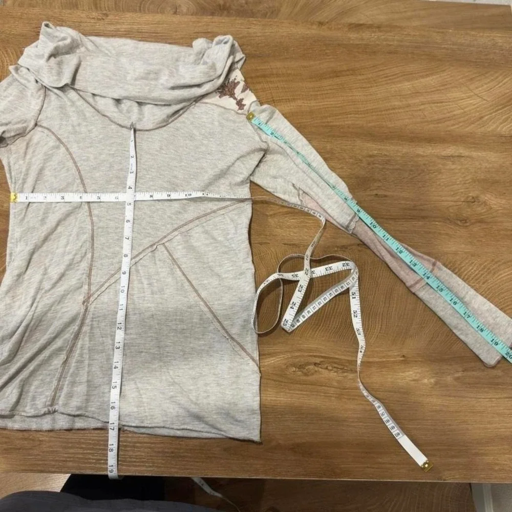 TINY: Anthropologie embroidered thermal with slouchy cowl neck and‎ exposed seam